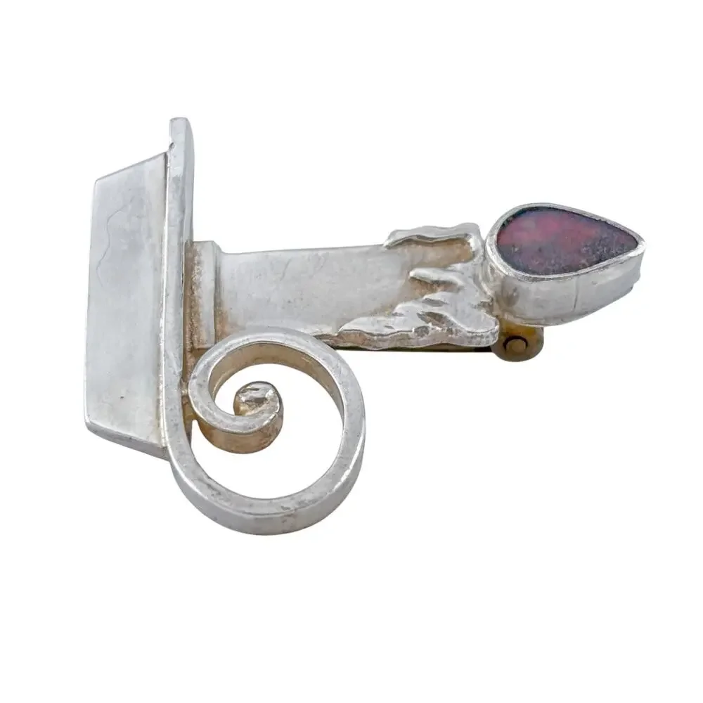 Vintage Sterling Silver 925 Opal Candle Brooch